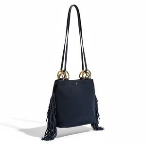 Tory Burch Suede Fringe Ring Tote – Navy | EUC Festival Ready